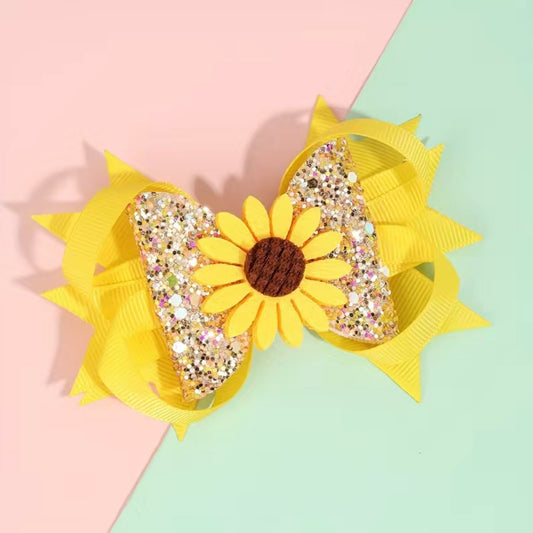 Sequin Sunflower Bow Clip