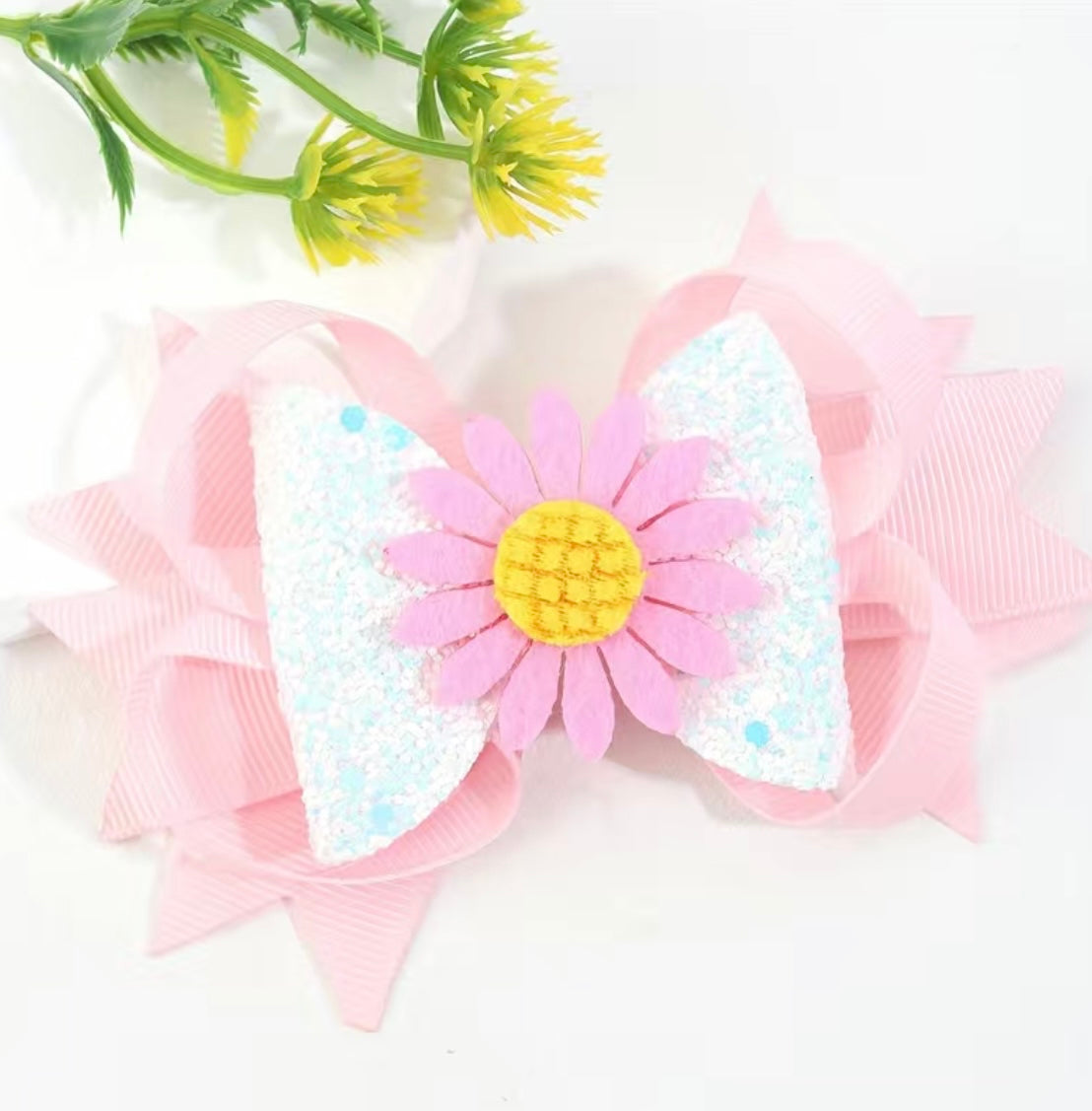 Sequin Sunflower Bow Clip