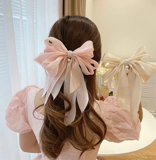 Faux Pearl Large Bow Clip